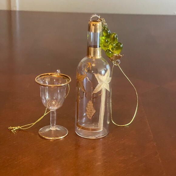 Dillards Trimmings Glass Wine Bottle & Goblet Ornament Gold Accents - Picture 2 of 13